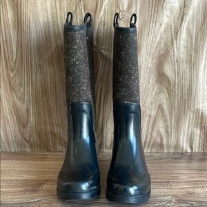 Pre-owned UGG Rain Boots Wool Blend Waterproof Pull On Black Brown Boots size 10